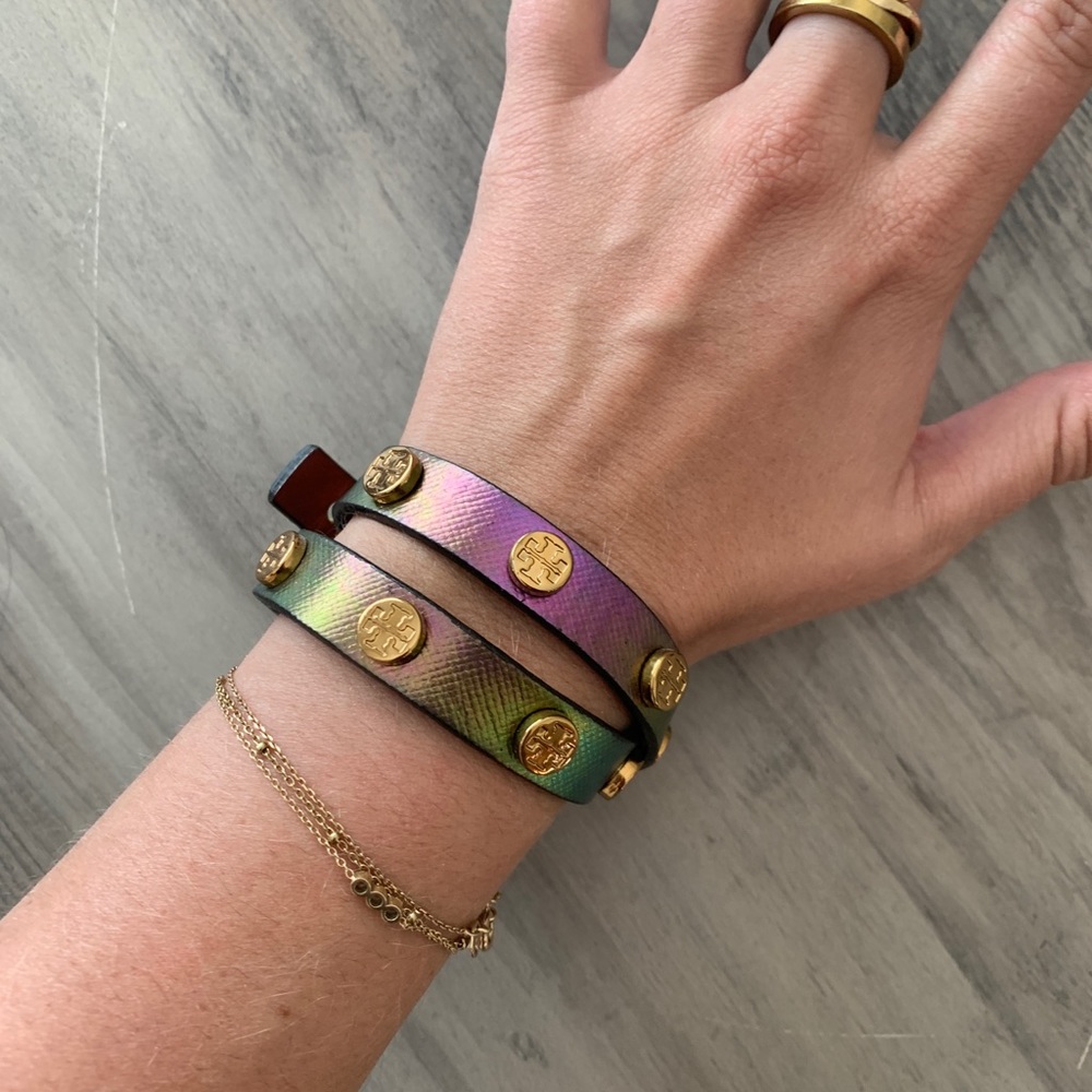 Tory Burch Double Wrap Logo Stud Bracelet